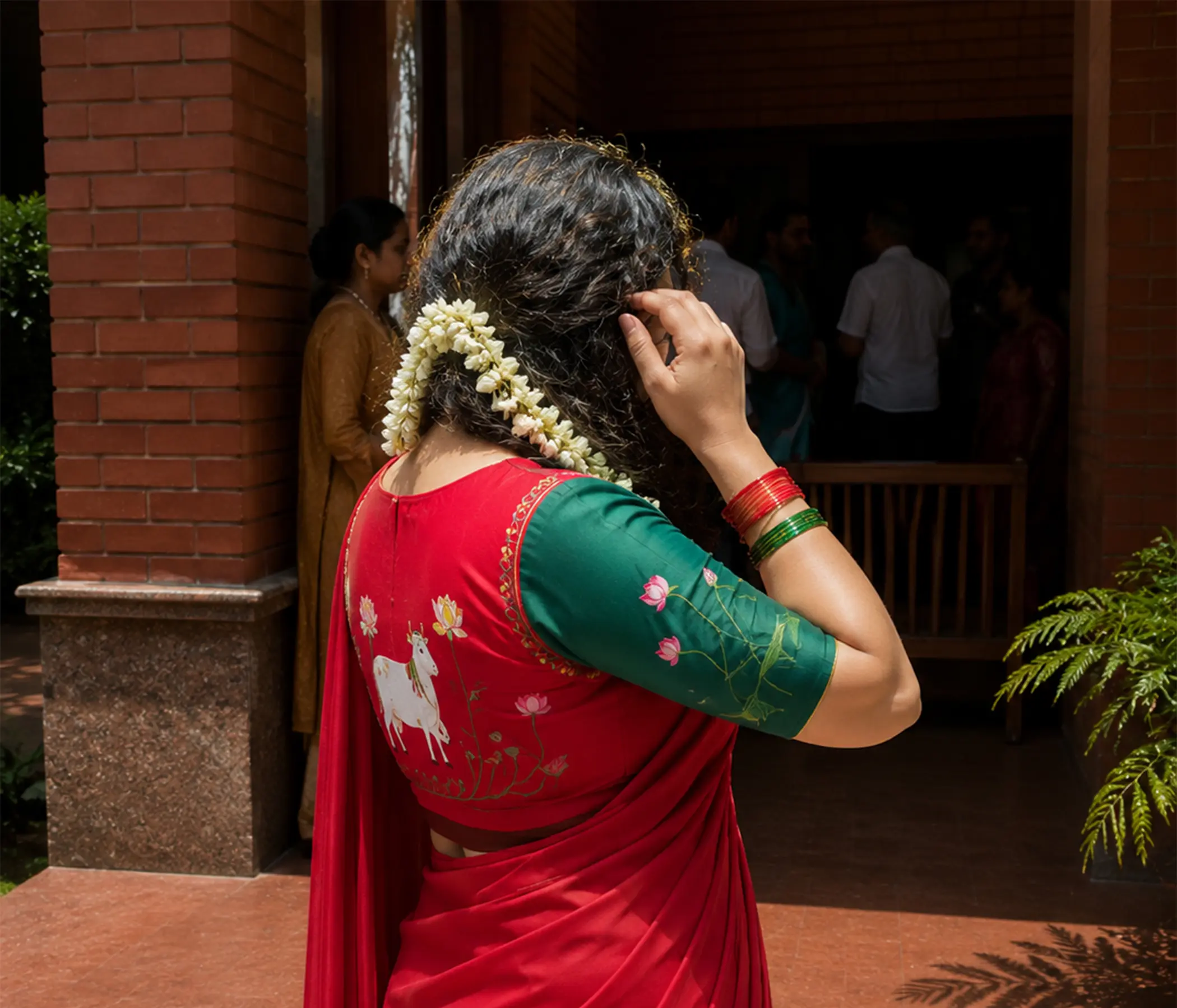Hand Painted Lotus & Sacred Cow Blouse | Artisan-Crafted Designer Blouse for Sarees